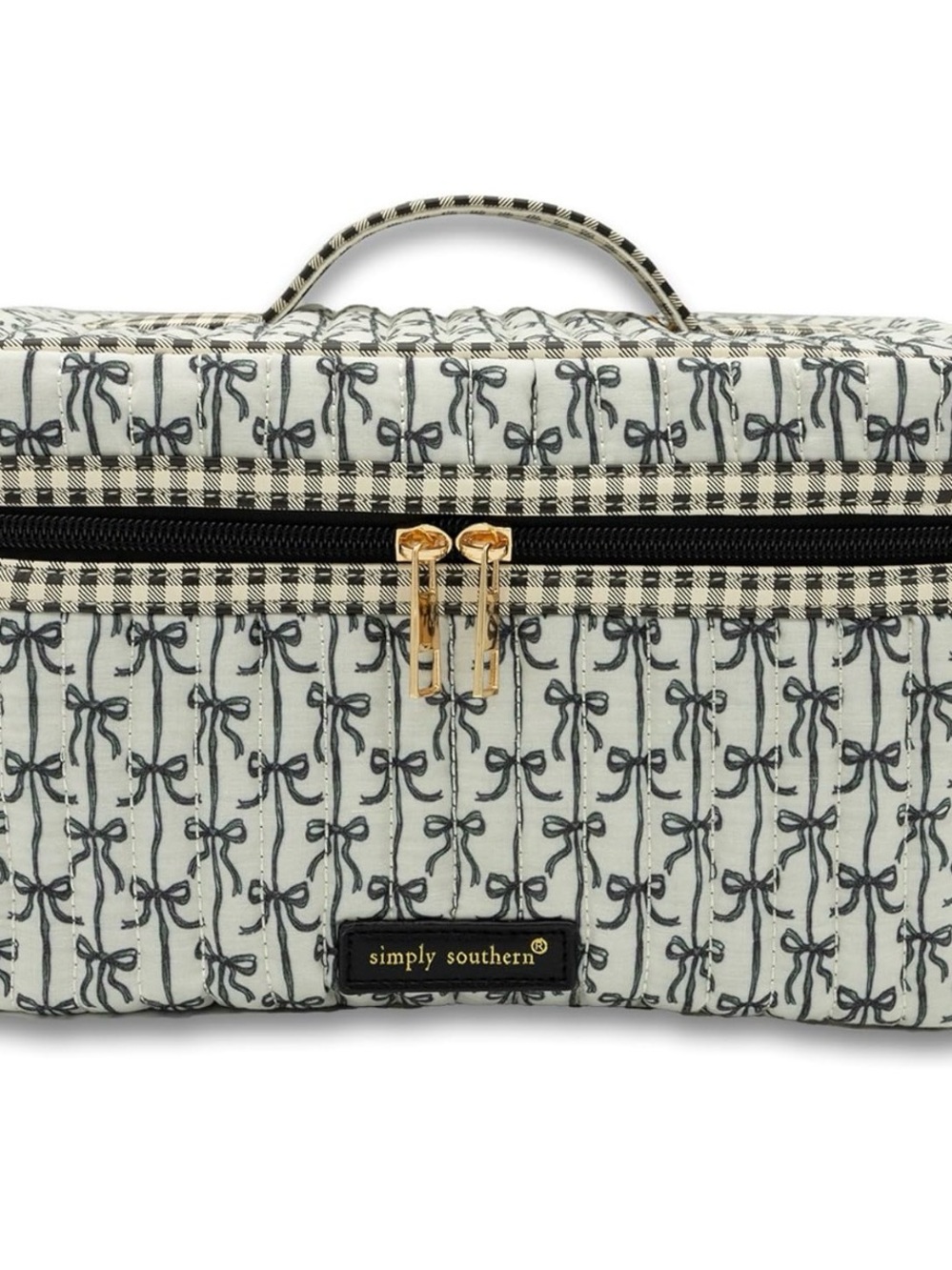 Simply Southern Black Bow Cosmo Quilted Make Up Travel Case, NWT
